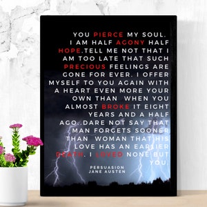 Persuasion, Jane Austen, Literary Quotes, Home Decor, Handmade, Literary Wall Art Print, Digital Art by LiteraryVibe