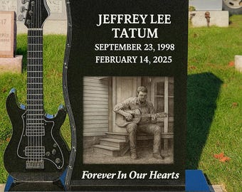 Custom Black Granite Guitar Headstone: Personalized Memorial Tombstone