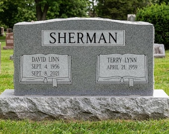 Gray Granite Companion Cemetery Headstone for Grave: Custom Double Monument 3ft Top 4ft Base