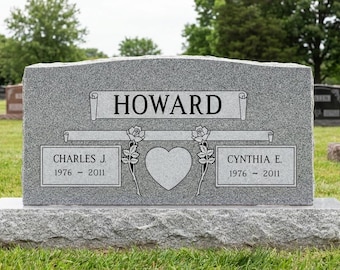 Gray Granite Companion Cemetery Headstone: Custom Double Monument