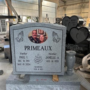 Premium Gray Granite Single Upright Headstone Grave Marker, Cemetery Gravestone Monument, add an Optional Vase and Porcelain Photo