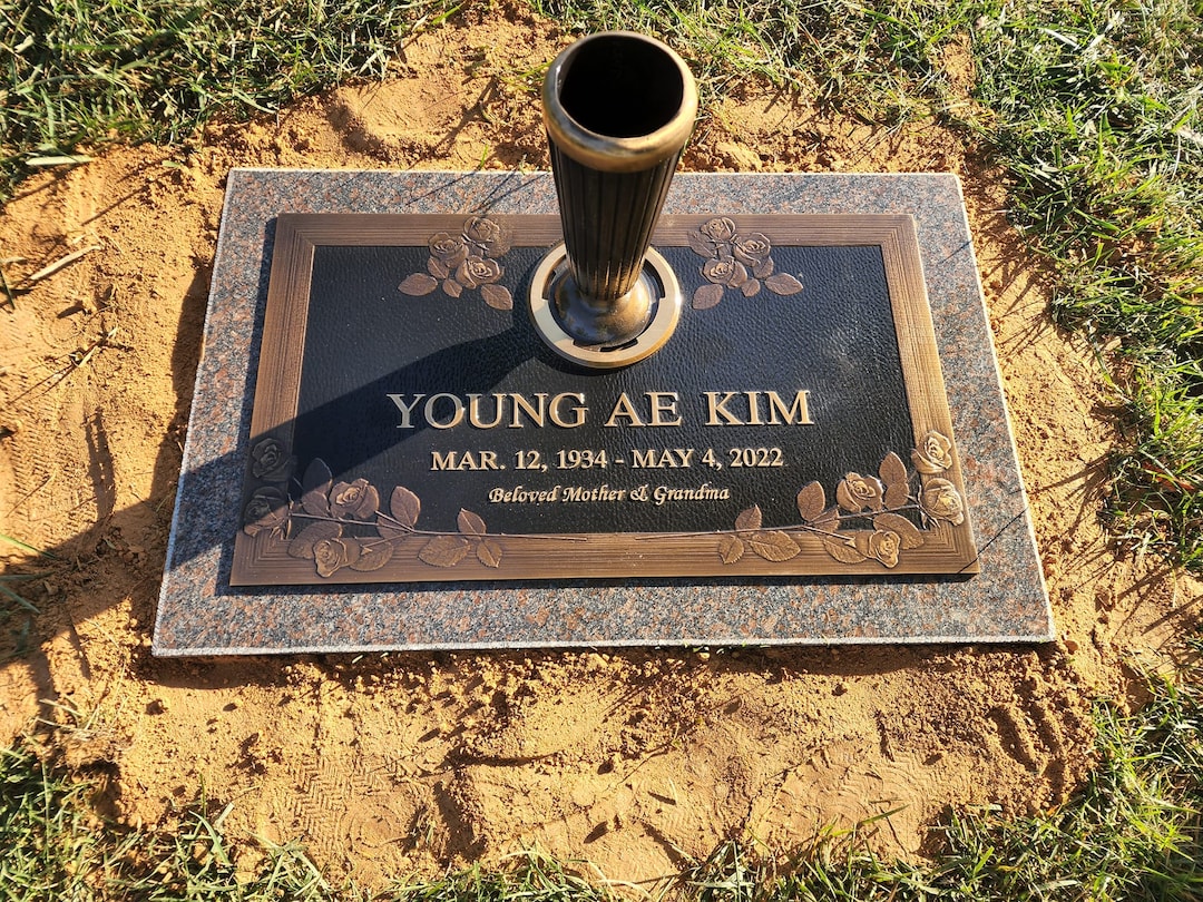 24x12 Bronze Grave Marker With Vase on Granite Base Cemetery Etsy
