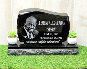 Laser Engraved Black Granite Mini Headstone: Personalized Grave Marker