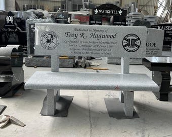 Custom Gray Granite Dedication Bench — Personalized Tribute for Cemeteries, Parks & Institutions, Cemetery Park Bench
