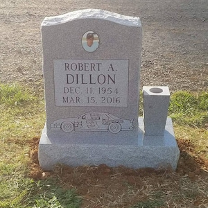 Premium Gray Granite Single Upright Headstone Grave Marker, Cemetery Gravestone Monument, add an Optional Vase and Porcelain Photo