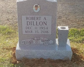Premium Gray Granite Single Upright Headstone Grave Marker, Cemetery Gravestone Monument, add an Optional Vase and Porcelain Photo