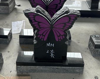 EconoMonument™ Butterfly Headstone 18x20 | Custom Headstone | Personalized Memorial Stone | Cemetery Monument | Black Granite Tombstone