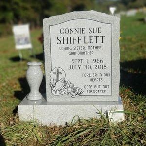Premium Gray Granite Single Upright Headstone Grave Marker, Cemetery Gravestone Monument, add an Optional Vase and Porcelain Photo