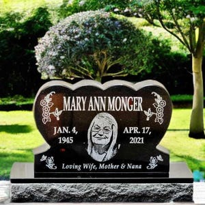 Laser Engraved Upright Premium Black Granite Headstone Mini Memorial, Cemetery Grave Marker, Garden Memorial Stone, Pet Memorial Stone Heart