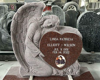 Angel Heart Headstone – Black Granite Cemetery Grave Marker, Memorial Stone, Garden Memorial, Personalized Remembrance Gift