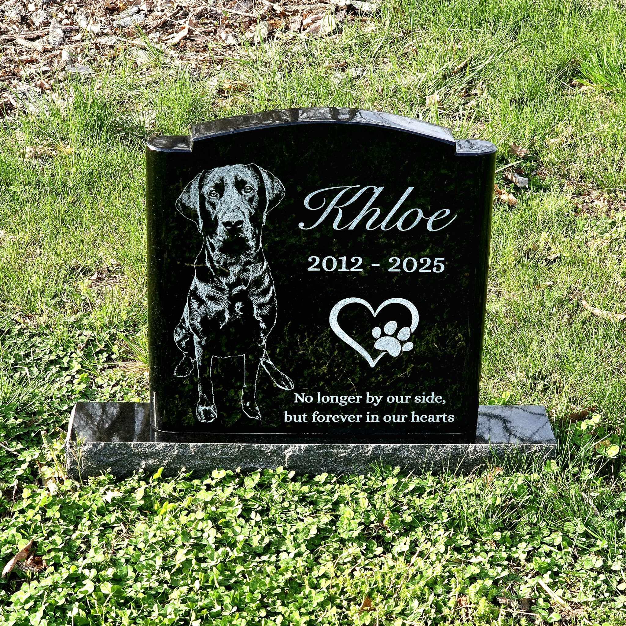 Laser Engraved Black Granite Pet Memorial Headstone - Personalized