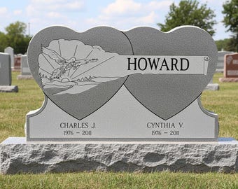 Gray Granite Companion Cemetery Headstone: Custom Double Monument