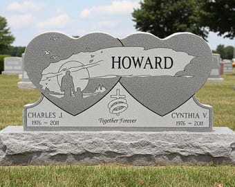 Gray Granite Companion Cemetery Headstone: Custom Double Monument