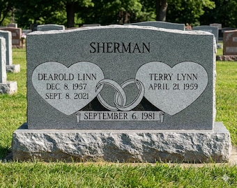 Gray Granite Companion Cemetery Headstone for Grave: Custom Double Monument 3ft Top 4ft Base