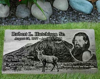 Custom Black Granite Memorial Stone: Laser Engraved Grave Marker (12x24)