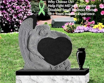EconoMonument™ Sculpted Angel Headstone Cemetery Monument, Premium Black Granite Grave Marker, Custom Tombstone Garden Memorial