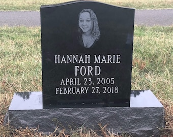 Black Granite Headstone 16x20 | Custom Headstone Child | Infant Memorial Stone | Portrait Tombstone | Personalized Cemetery Grave Marker