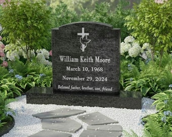 Engraved Bahama Blue Granite Memorial Headstone: Custom Grave Marker