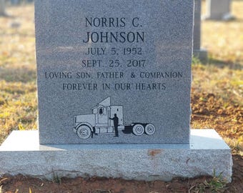 Premium Gray Granite Single Upright Headstone Grave Marker, Cemetery Gravestone Monument, add an Optional Vase and Porcelain Photo