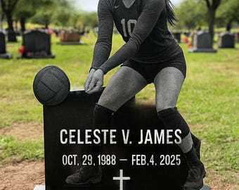 Life Sized Custom Headstone Cemetery Grave Marker Memorial Stones, Black Granite, Full Portrait Etchings