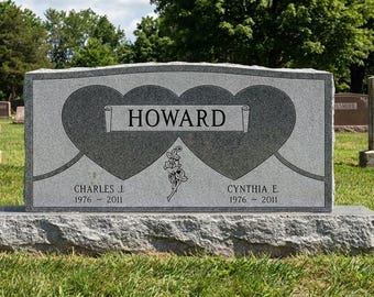 Gray Granite Companion Cemetery Headstone: Custom Double Monument