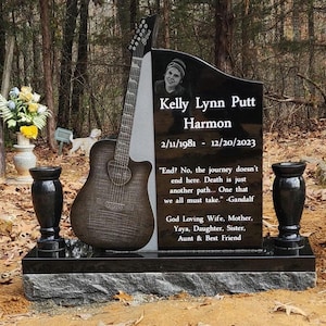 Premium Black Granite Guitar Headstone Grave Marker Memorial, Cemetery Tombstone Monument, Custom Personalized Gravestone