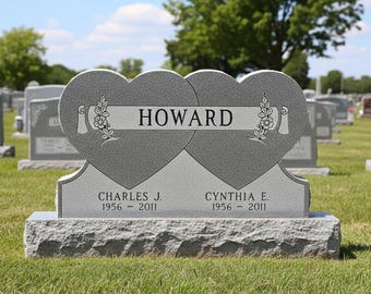 Gray Granite Companion Cemetery Headstone: Custom Double Monument