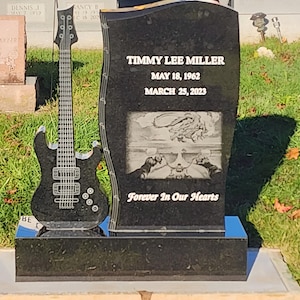 EconoMonument Premium Black Granite Guitar Headstone Grave Marker Memorial, Cemetery Tombstone Monument, Custom Personalized Gravestone