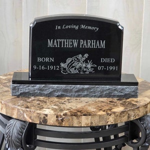 Laser Engraved Mini Upright Black Granite Headstone, Personalized Memorial Grave Marker, Cemetery Footstone, 16x10 Custom Traditional Style