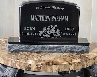 Laser Engraved Mini Upright Black Granite Headstone, Personalized Memorial Grave Marker, Cemetery Footstone, 16x10 Custom Traditional Style