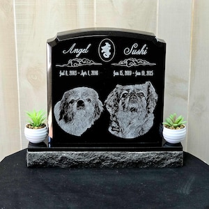 Premium Black Granite Upright Pet Headstone - Laser Engraved Cemetery Marker for Graves, Dog Memorial, Memorial Stone, Cat Memorial
