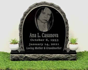 Premium Black Granite Headstone: Custom Laser Engraved Grave Marker, Cemetery Gravestone, Footstone, Memorial Garden Marker, 12x8, 12x12