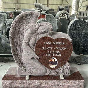 Premium Sculpted Granite Angel Headstone Cemetery Grave Marker Memorial