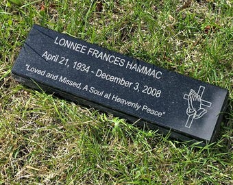 Personalized Black Granite Memorial Stone: Engraved Pet or Garden Plaque, Cemetery Headstone for Grave, 16x4" Grass Marker, Pet Memorial