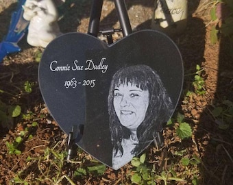 Jet Black Heart Memorial Stone, Cemetery Grave Marker, Pet Memorial Stone, Laser Engraved Headstone, Garden Memorial Marker, Footstone