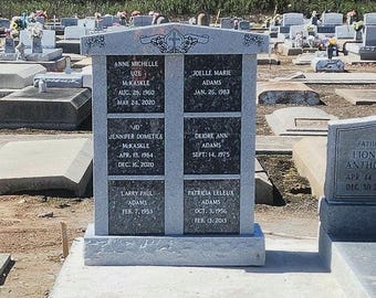 Custom 6 Niche Columbarium, Cemetery Grave Marker, Gray Granite Frame with Blue Pearl Doors