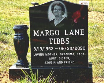 Absolute Black Granite Headstone: Cemetery Grave Marker Memorial, 14x16" Top 18x5" Base, Footstone