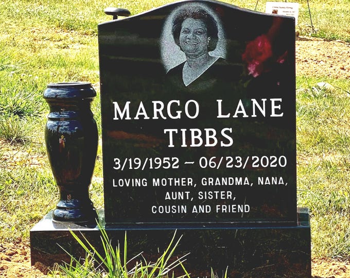 Featured listing image: Laser Engraved Black Granite Headstone: Cemetery Grave Marker