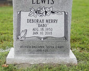 Premium Gray Granite Single Upright Headstone Grave Marker, Cemetery Gravestone Monument, add an Optional Vase and Porcelain Photo