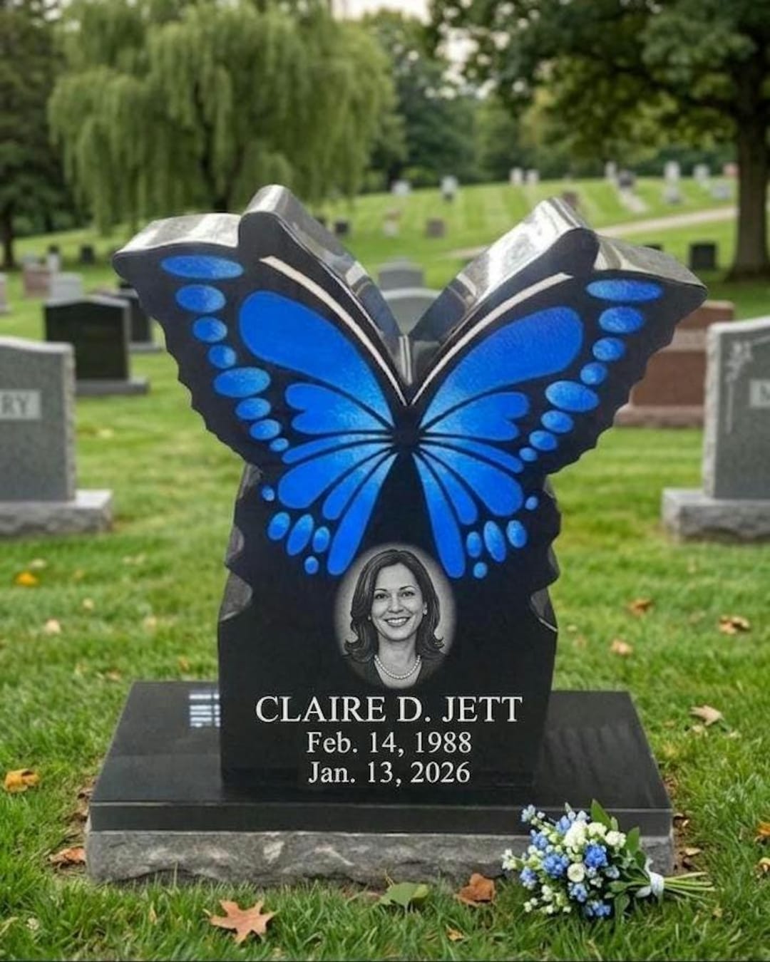 Black Granite Butterfly Headstone – Blue Butterfly Memorial | Upright ...