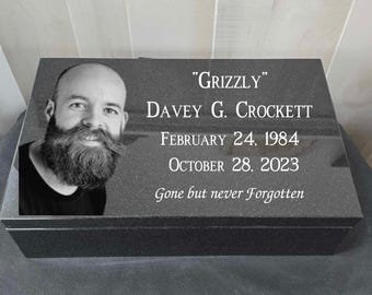 Black Granite Cremation Bevel Memorial Stone, Cemetery Grave Marker Headstone, Garden Time Capsule Memorial, Laser Engraved Personalized
