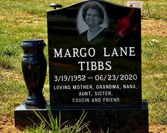 Cemetery Headstone Grave Marker, Laser Engraved Black Granite Memorial Stone, Gravestone Site Marker, Garden Memorial Stone