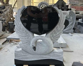 Custom Headstone 20x5x22" | Sculpted Swan Cemetery Grave Marker | Personalized Memorial Stone | Black Granite Monument | Baby Tombstone