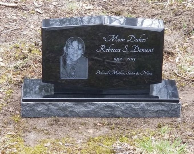 Featured listing image: Personalized Laser Engraved Mini Upright Black Granite Headstone | Cemetery Grave Marker | Footstone | Garden Stone | Pet Memorial Stone