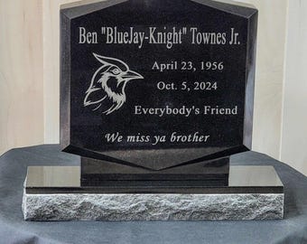 Personalized Laser Engraved Diamond Upright Black Granite Headstone | Cemetery Grave Marker | Pet Memorial Stone
