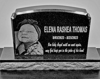 Laser Engraved Mini Upright Black Granite Headstone for Infant | Cemetery Grave Marker | Affordable Memorial Stone | Monument