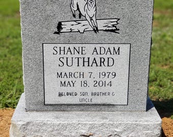 Premium Gray Granite Single Upright Headstone Grave Marker, Cemetery Gravestone Monument, add an Optional Vase and Porcelain Photo