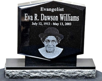 Personalized Laser Engraved Diamond Upright Black Granite Headstone | Cemetery Grave Marker | Pet Memorial Stone