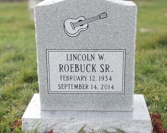 Premium Gray Granite Single Upright Headstone Grave Marker, Cemetery Gravestone Monument, add an Optional Vase and Porcelain Photo