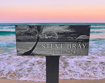Slate Grave Site Marker, Temporary Grave Marker, Laser Etched Memorial with Landscape Scene, Pet Memorial Plaque, Custom Garden Plaque